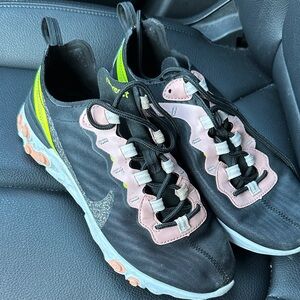 Nike Black and Pink Athletic Shoes with Green Highlights